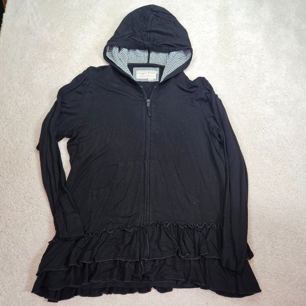 Evy's Tree Emma Ruffle Hoodie Womens 1X Black Gingham Zip Luxury Tunic Coquette